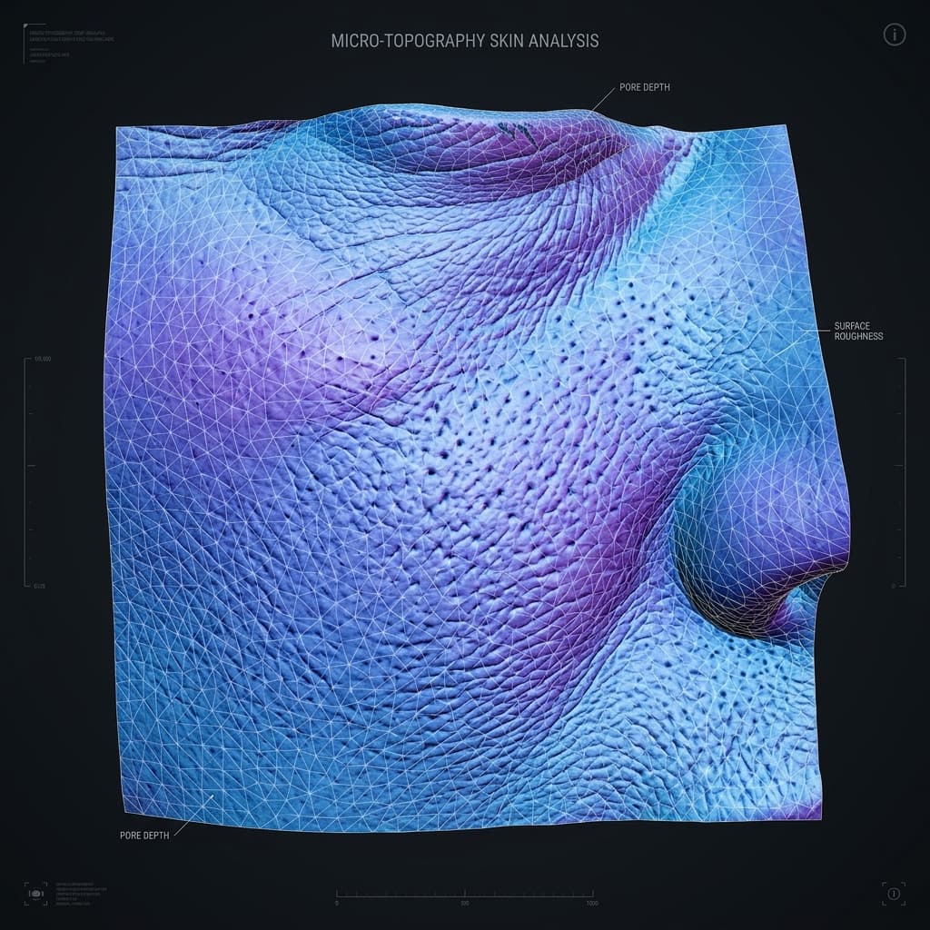 SkinX 3D micro-topography skin analysis with wireframe elevation map